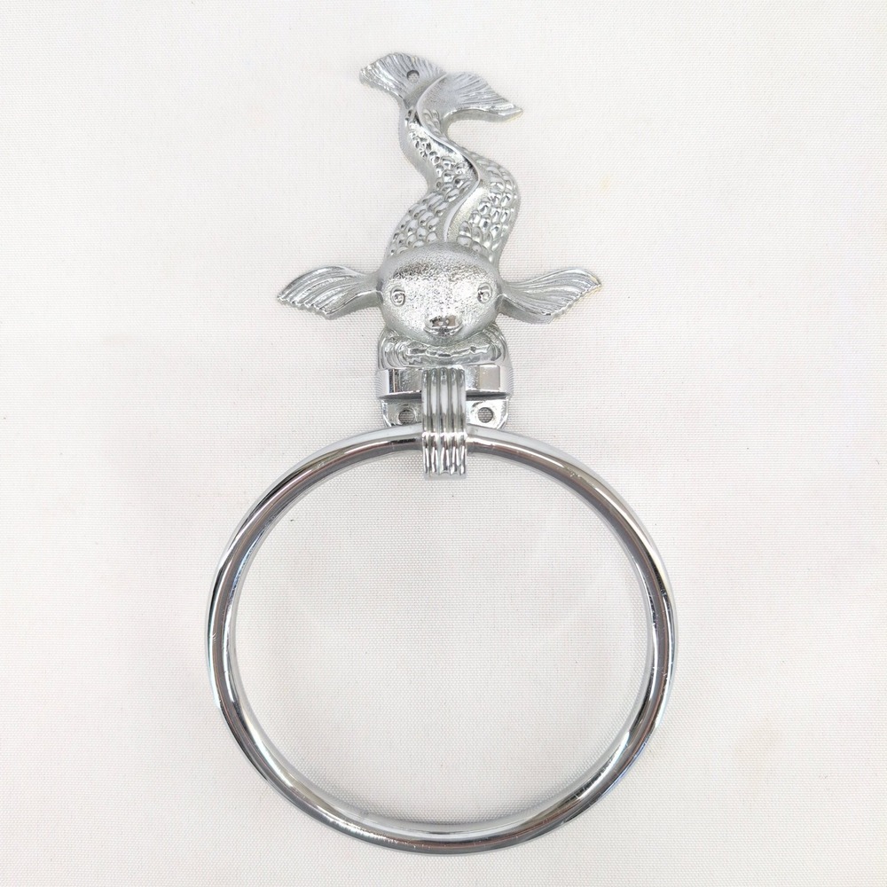 Hall-Mack Towel Ring Chrome Silver Vintage MCM Koi Fish Dolphin